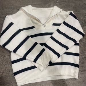 Striped Sweater with Collar Zipper